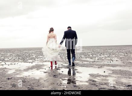 promenade, mer de wadden, couple de mariée, promenades, mer de wadden,couples mariés Banque D'Images