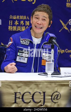 Tokyo, Japon.07th janvier 2022.Yusaku Maezawa, PDG de Start aujourd'hui, le premier citoyen japonais privé à rester sur la Station spatiale internationale (ISS), tiendra une conférence de presse au Foreign Corintins' Club of Japan (FCCJ) pour parler de son séjour de 12 jours du 8 au 20 décembre 2021,Et son entreprise de voyages spatiaux. Le 7 janvier 2022 à Tokyo, Japon.(Photo de Kazuki Oishi/Sipa USA) crédit: SIPA USA/Alay Live News Banque D'Images
