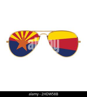 Lunettes de soleil aviateur à monture or avec drapeau Arizona az dans des lentilles vecteur isolées sur fond blanc Illustration de Vecteur