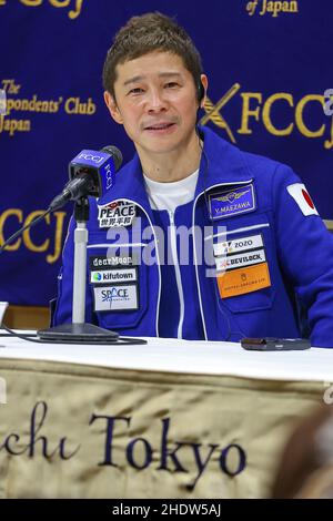 Tokyo, Japon.07th janvier 2022.Yusaku Maezawa, PDG de Start aujourd'hui, le premier citoyen japonais privé à rester sur la Station spatiale internationale (ISS), tiendra une conférence de presse au Foreign Corintins' Club of Japan (FCCJ) pour parler de son séjour de 12 jours du 8 au 20 décembre 2021,Et son entreprise de voyages spatiaux. Le 7 janvier 2022 à Tokyo, Japon.(Photo de Kazuki Oishi/Sipa USA) crédit: SIPA USA/Alay Live News Banque D'Images