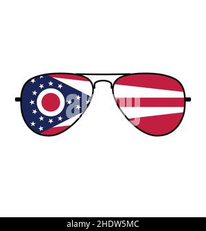 Cool simple Aviator lunettes de soleil avec Ohio Oh état drapeau dans les lentilles tshirt design graphique vecteur isolé dans fond blanc Illustration de Vecteur