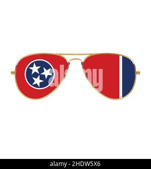 Lunettes de soleil style aviateur simples avec drapeau d'état Tennessee TN dans des lentilles avec cadres en or chromé, jantes vecteur isolé sur fond blanc Illustration de Vecteur