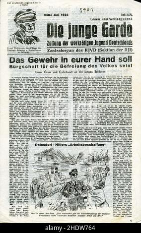 Journal illégal 'Die junge Garde (Jeune Garde)' pour juillet 1935, Comité central du Komsomol d'Allemagne.1935. Banque D'Images