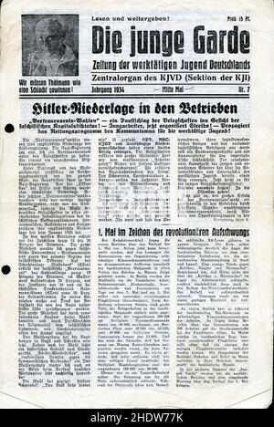 Journal illégal 'Die junge Garde (Jeune Garde)' N7, Comité central du Komsomol d'Allemagne.1934. Banque D'Images