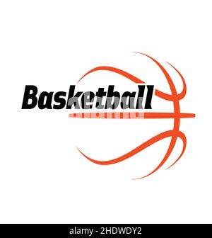logo basket-ball dessin simple ligne orange avec texte noir vectoriel isolé sur fond blanc Illustration de Vecteur