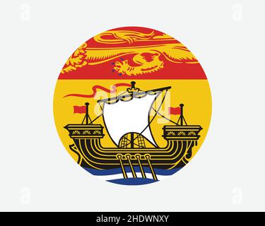 Drapeau rond du Canada du Nouveau-Brunswick.NB, drapeau du cercle canadien.Nouveau-Brunswick Canada province bannière de bouton en forme circulaire.Illustration du vecteur EPS. Illustration de Vecteur