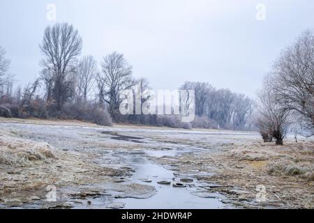 Panorama du affluent gelé du Danube près de la ville de Novi Sad. Banque D'Images