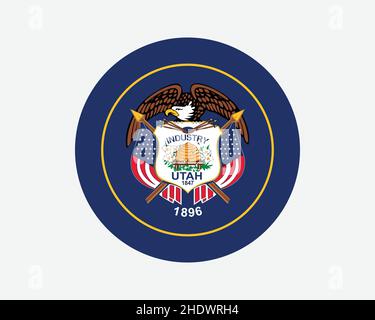Drapeau national rond des États-Unis de l'Utah.UT, drapeau circulaire US.État de l'Utah, États-Unis d'Amérique bannière de bouton à forme circulaire.Illustration du vecteur EPS. Illustration de Vecteur