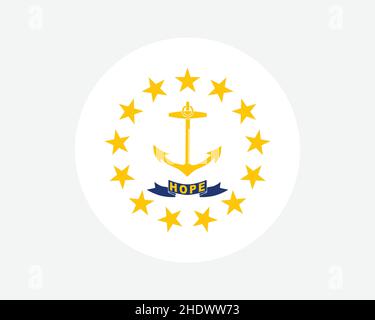 Rhode Island USA Round State Flag.IR, drapeau circulaire US.État de Rhode Island, États-Unis d'Amérique bannière de bouton circulaire.Illustration du vecteur EPS Illustration de Vecteur
