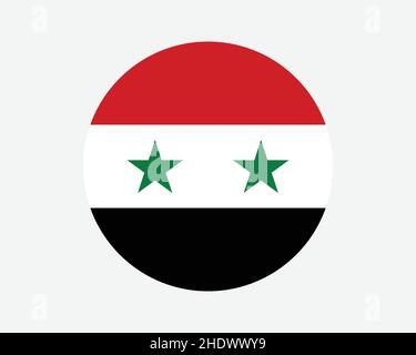 Drapeau national de la Syrie.Drapeau national du cercle syrien.Bannière de bouton de forme circulaire de la République arabe syrienne.Illustration du vecteur EPS. Illustration de Vecteur