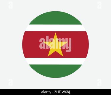 Drapeau national du Suriname.Drapeau national du cercle surinamais.Bannière de bouton circulaire de la République du Suriname.Illustration du vecteur EPS. Illustration de Vecteur