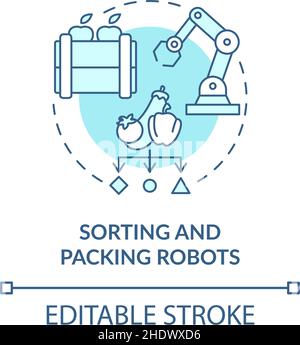 Robot de tri et d'emballage turquoise concept icône Illustration de Vecteur