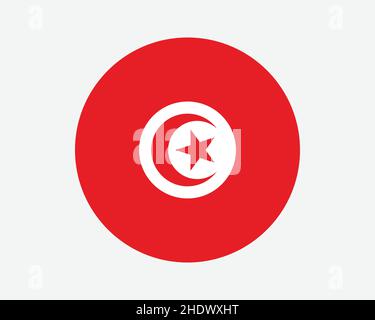 Drapeau national de la Tunisie.Drapeau national du cercle tunisien.Bannière bouton circulaire de la République de Tunisie.Illustration du vecteur EPS. Illustration de Vecteur