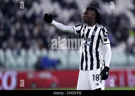 Turin, Italie.06th janvier 2022.Moise Kean de Juventus FC gestes pendant la série Un match entre Juventus FC et SSC Napoli au stade Allianz le 6 janvier 2022 à Turin, Italie.Credit: Marco Canoniero / Alamy Live News Banque D'Images