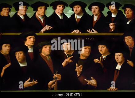 Un groupe d'hommes de la milice (schutters), Groupe des Guardmen, 1529 (panneau central) par Dirck Jacobsz.(Vers 1497 – 1567) le, pays-Bas, néerlandais ( le plus ancien portrait connu de la milice hollandaise ) Banque D'Images