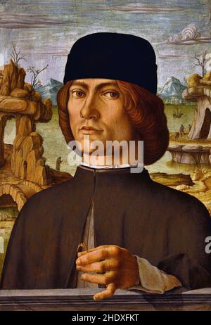 Portrait d'un homme avec un anneau 1472 Francesco del Cossa (1436–1477) Italien, Italie, ( l'œuvre a été dans la collection du marquis Boschi, dont le palais à Bologne se trouvait en 1763.Il est ensuite passé par héritage à d'autres membres de la famille jusqu'à sa vente ) Banque D'Images