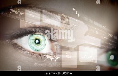 œil, intelligence artificielle, code binaire, yeux, intelligences artificielles,cyborg, codes binaires Banque D'Images