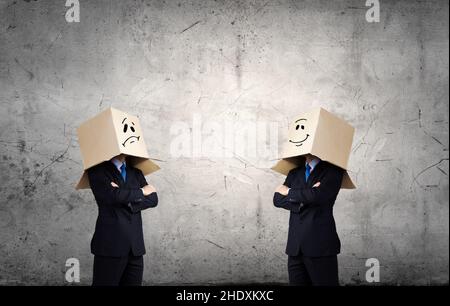 heureux, triste, souriant, émotion, heureux,sad, smiley visages, émotions Banque D'Images