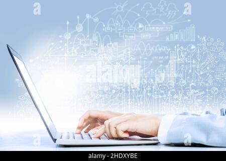 dactylographie, ordinateur portable, plan d'entreprise, sténographe, ordinateur,ordinateurs, ordinateurs portables Banque D'Images