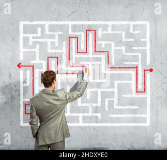 labyrinthe, solution, sortie, labyrinthe, retour,résultat, solutions, sorties Banque D'Images