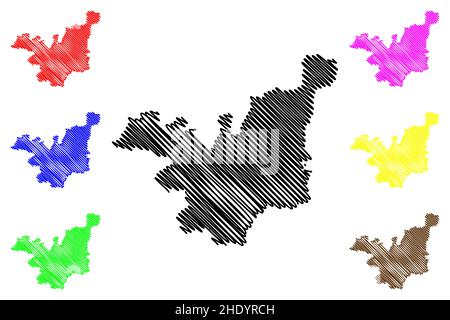 Illustration vectorielle de la carte du district de Tehri Garhwal (Uttarakhand ou État d'Uttaracharal, République de l'Inde), schéma de scribble carte du Tehri Garhwal Illustration de Vecteur