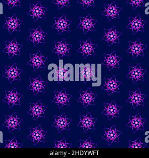 Illustration motif raster sans couture de mandalas dans une couleur lilas brillante sur fond bleu foncé.Illustration de haute qualité Banque D'Images