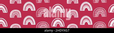 Motif sans couture avec arcs-en-ciel blancs dessinés à la main sur fond rose.Illustration vectorielle. Illustration de Vecteur