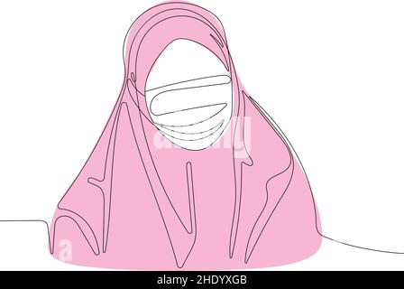 Femme musulmane asiatique portant le hijab et un masque médical Illustration de Vecteur