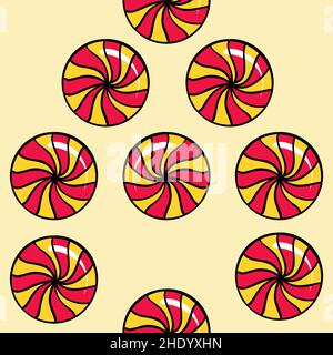 Bonbon à motif raster sans couture en forme de rond de différentes couleurs sur fond jaune.Illustration de haute qualité Banque D'Images