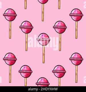 Lisster sans couture Candy Lollipop en forme de boule de couleur rose sur un fond rose.Illustration de haute qualité Banque D'Images