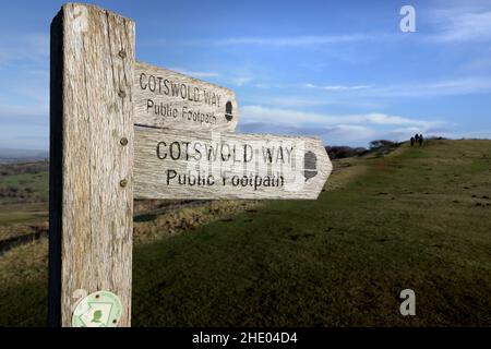 Panneau de chemin public de Cotswold Way, sur Crickley Hill, Gloucestershire, Royaume-Uni - 7 janvier 2022 photo par Andrew Higgins/Thousand Word Media NO SALES, N Banque D'Images