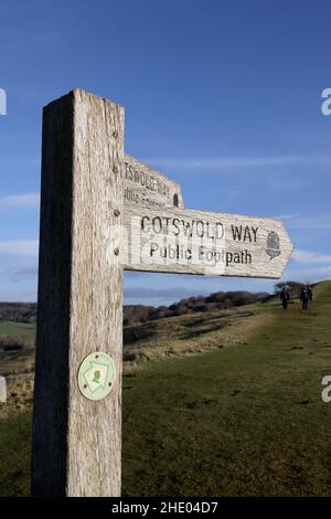 Panneau de chemin public de Cotswold Way, sur Crickley Hill, Gloucestershire, Royaume-Uni - 7 janvier 2022 photo par Andrew Higgins/Thousand Word Media NO SALES, N Banque D'Images