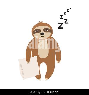 Paresseux endormi avec un oreiller.Illustration vectorielle isolée. Illustration de Vecteur