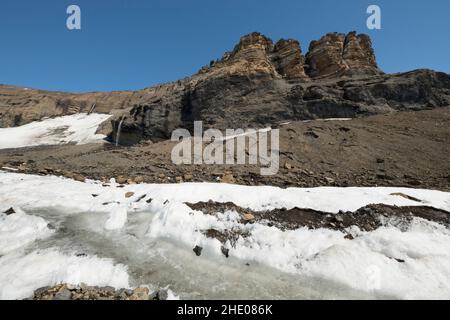 L'eau coule d'un glacier en fonte à Brown Bluff, en Antarctique. Banque D'Images