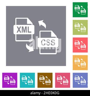 Conversion de fichier CSS XML icônes plates sur des arrière-plans carrés de couleur simples Illustration de Vecteur
