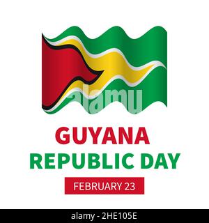 Affiche typographique de la Journée de la République du Guyana avec drapeau.Fête nationale célébrée le 23 février.Modèle vectoriel pour bannière, carte de vœux, prospectus, etc Illustration de Vecteur