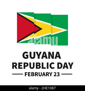 Affiche typographique de la Journée de la République du Guyana avec drapeau.Fête nationale célébrée le 23 février.Modèle vectoriel pour bannière, carte de vœux, prospectus, etc Illustration de Vecteur