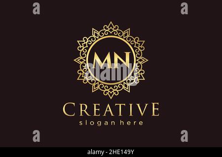 Mn lettre initiale Luxe calligraphique féminin floral dessiné à la main heraldique monogramme ancien style vintage luxe logo design Premium Illustration de Vecteur