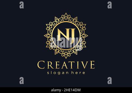 NJ initial lettre Luxury calligraphique féminin floral dessiné à la main heraldic monogramme ancien style vintage luxe logo design Premium Illustration de Vecteur