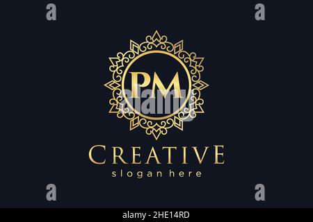 PM lettre initiale Luxe calligraphie féminine fleur dessinée à la main heraldique monogramme ancien style vintage luxe logo design Premium Illustration de Vecteur