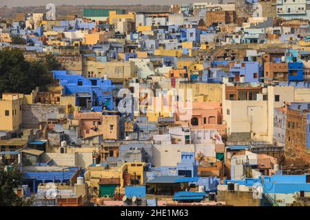 Vue sur la ville bleue de Jodhpur au Rajasthan, Inde Banque D'Images