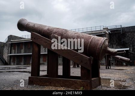 Vieux canons à fort Adelaide dans la capitale de l'île Maurice, Port Louis Banque D'Images