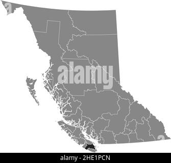 Carte d'emplacement en noir blanc mise en évidence du district régional DE LA VALLÉE DE COWICHAN à l'intérieur de la carte administrative grise de la province canadienne de la Grande-Bretagne Illustration de Vecteur