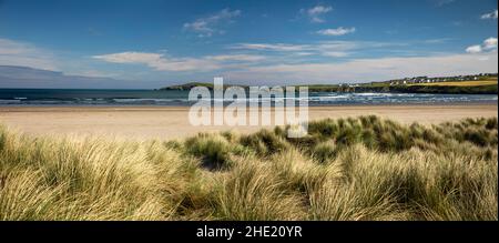 Royaume-Uni, pays de Galles, Pembrokeshire, Poppit Sands, dunes sur l'estuaire de la rivière Teifi, panoramique Banque D'Images