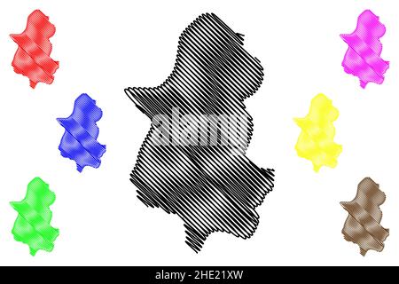 District de Tirap (État d'Arunachal Pradesh, République de l'Inde) carte illustration vectorielle, scribble croquis carte de Tirap Illustration de Vecteur