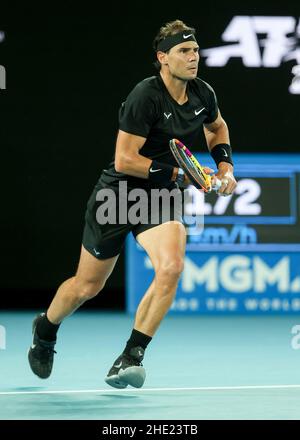 Melbourne, Australie.8th.Janvier 2022.Le joueur de tennis espagnol Rafael Nadal en action pendant le tournoi de Melbourne Summer Set au Melbourne Park le samedi 08 janvier 2022.© Juergen Hasenkopf / Alamy Live News Banque D'Images