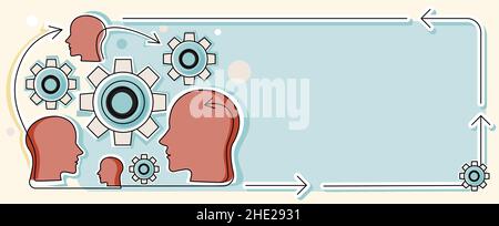 Plusieurs têtes avec COGS montrant des idées technologiques.Gears in Brain Symbols Design Affichage d'une idée mécanique et technique. Illustration de Vecteur