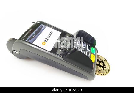 Payez avec bitcoin , terminal POS de la machine de paiement Banque D'Images