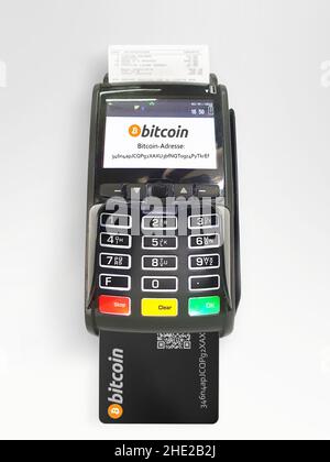 Payez avec bitcoin , terminal POS de la machine de paiement Banque D'Images