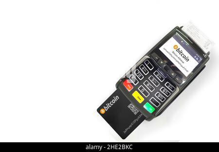 Payez avec bitcoin , terminal POS de la machine de paiement Banque D'Images